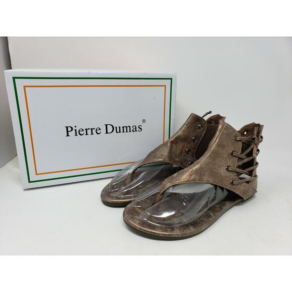 Pierre Dumas Gold Adele 2 Back Zipper Flat Open Toe Sandal Women's Size 10 M - Picture 1 of 8